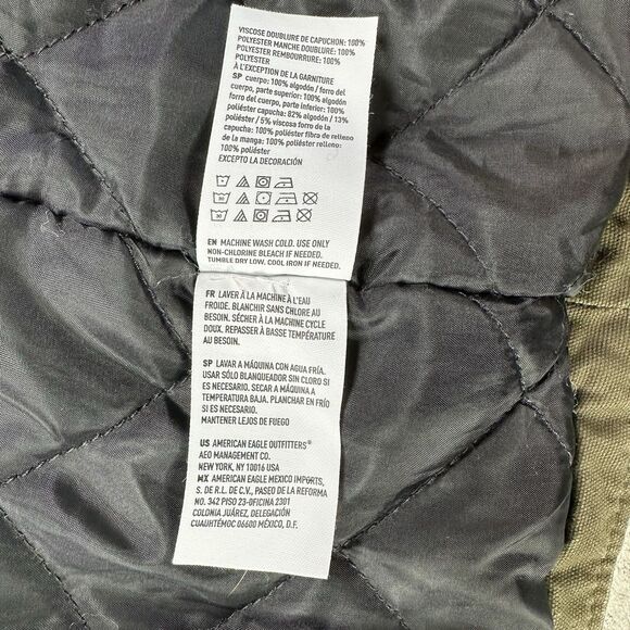 American Eagle Sherpa Lined Canvas Jacket Olive Green Plaid Hood L - Picture 12 of 13